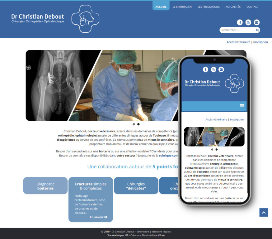 Réalisation site web chirurgien vétérinaire - Plaisance-du-Touch - Vue desktop & mobile