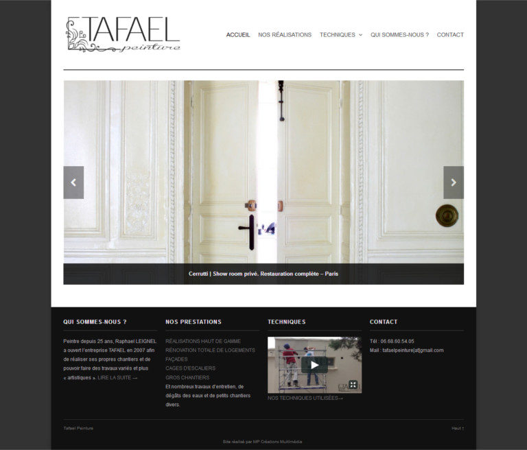 Réalisation site web Tafael - Travaux de peinture haut de gamme - Paris | Matthieu Pain Créations Multimédia | Toulouse